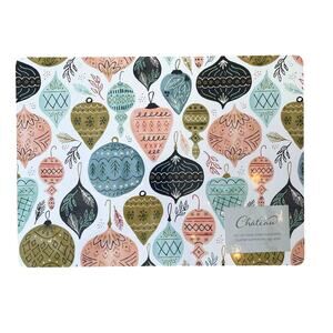 CHATEAU Christmas Ornament Cork Backed Hard Placemats 12x16 Set of 4 Holiday New